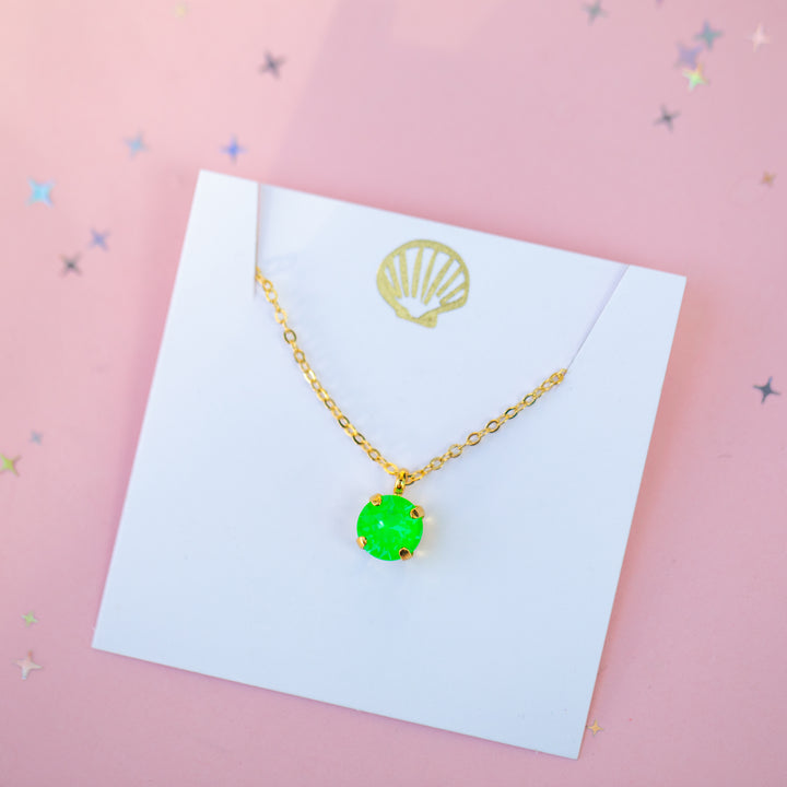 8mm Single Stone Necklace: Electric Green Twinkle