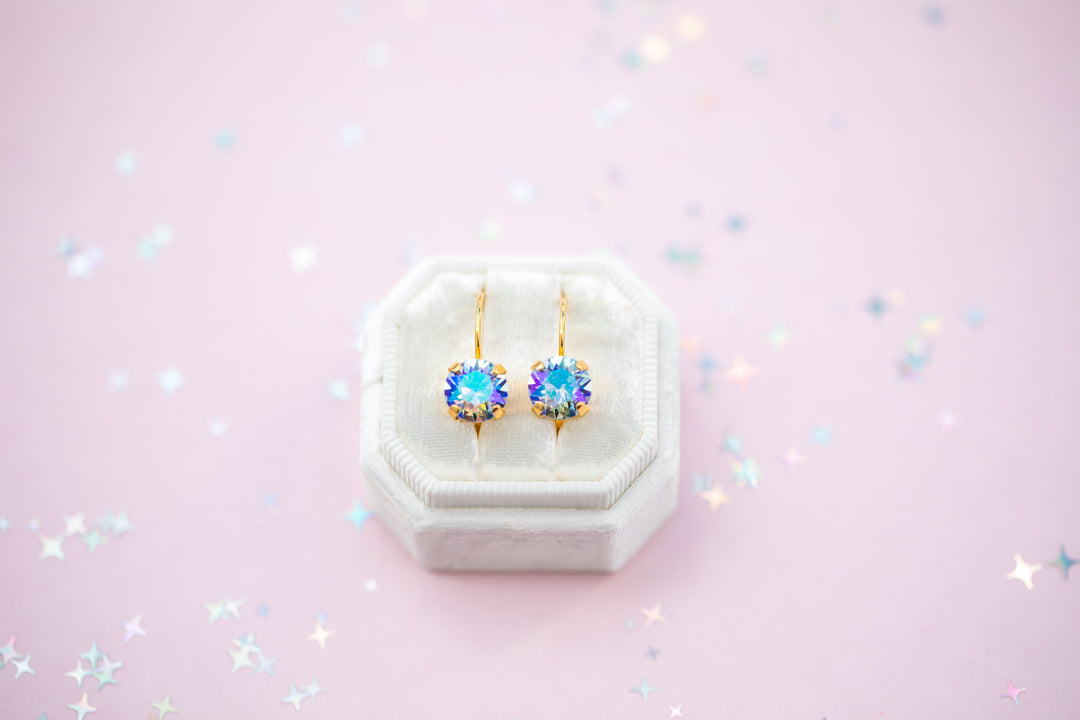 Light Sapphire AB Earrings - 8mm Studs or Drop Earrings