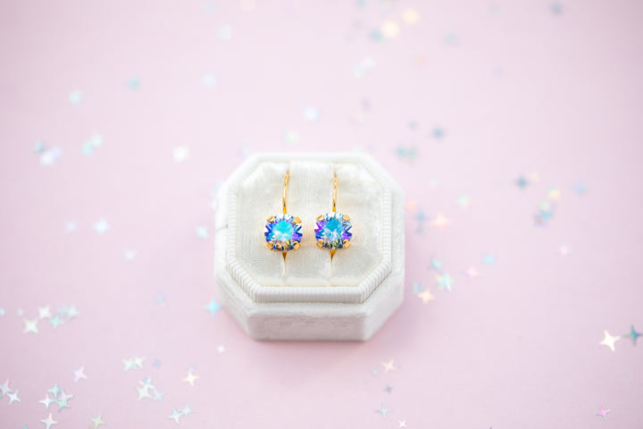 Light Sapphire AB Earrings - 8mm Studs or Drop Earrings