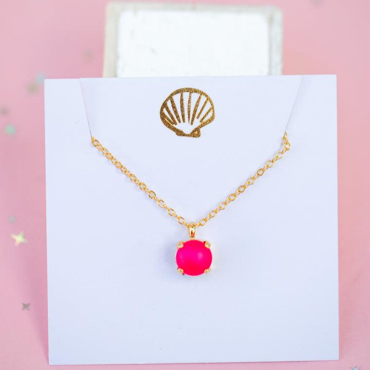 8mm Single Stone Necklace: Neon Pink Pearl