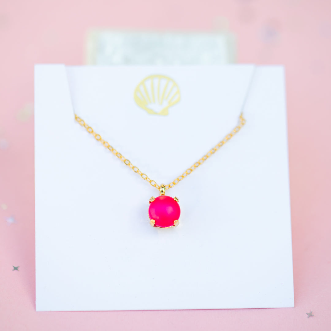 8mm Single Stone Necklace: Neon Pink Pearl