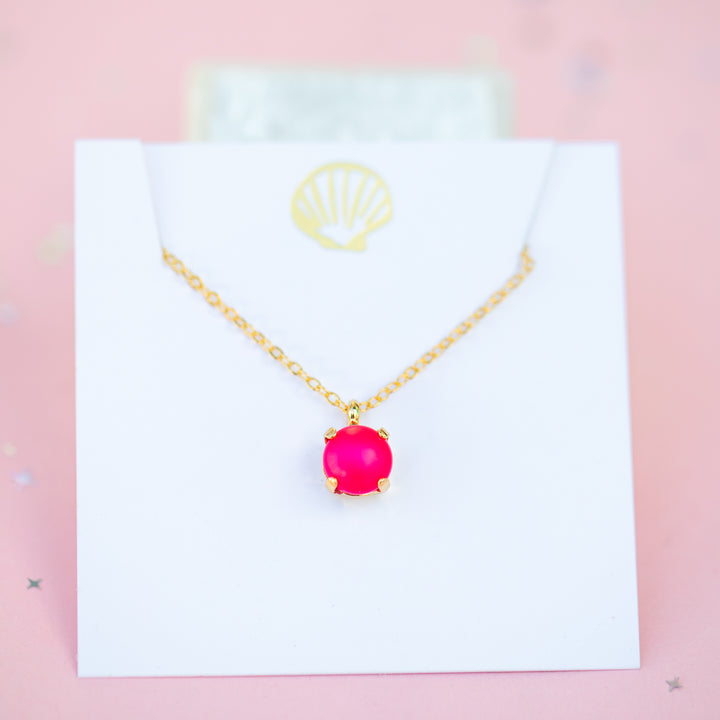 8mm Single Stone Necklace: Neon Pink Pearl
