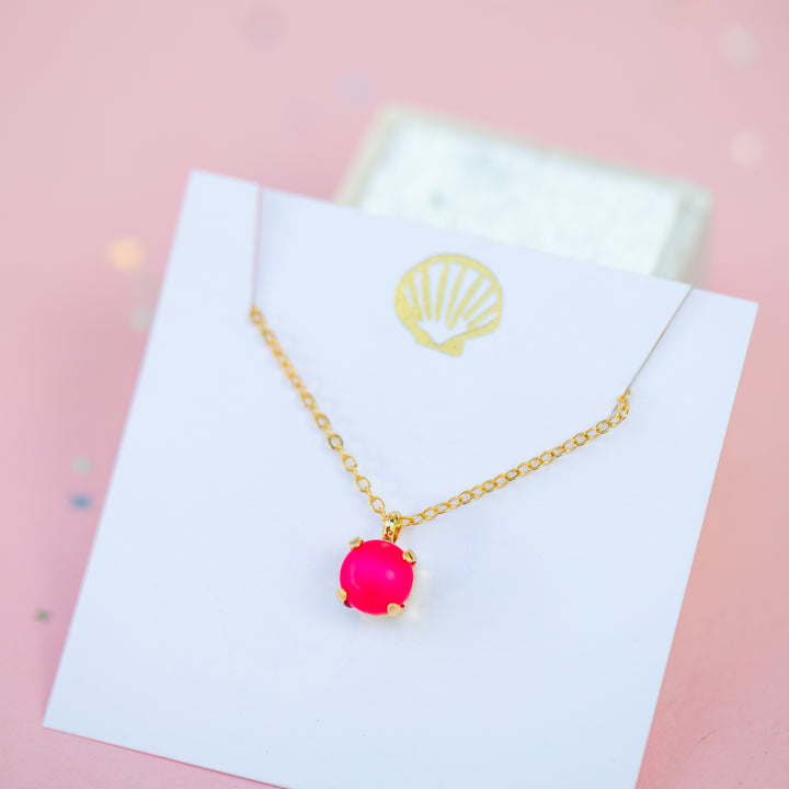 8mm Single Stone Necklace: Neon Pink Pearl