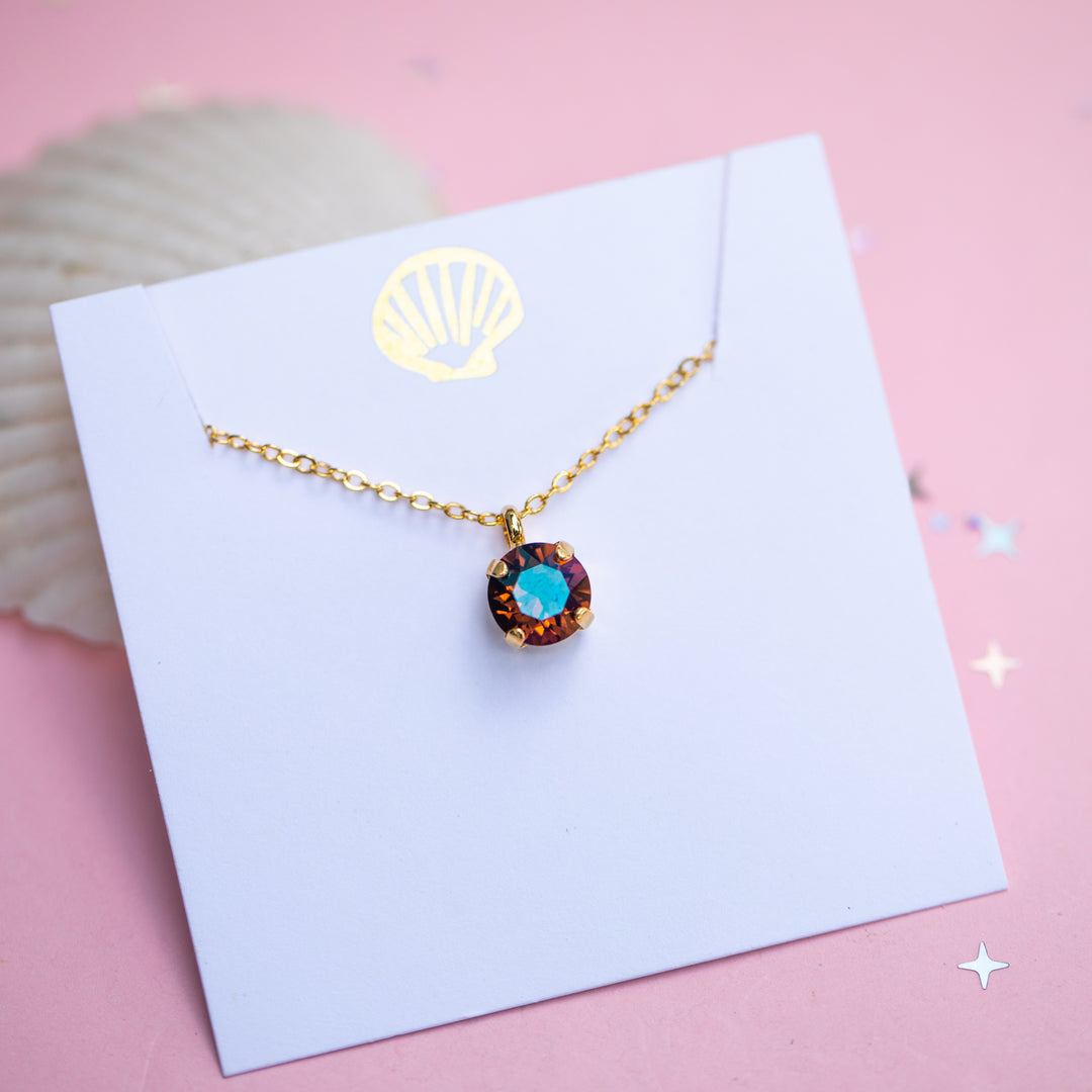 8mm Single Stone Necklace: Smoked Topaz Verde