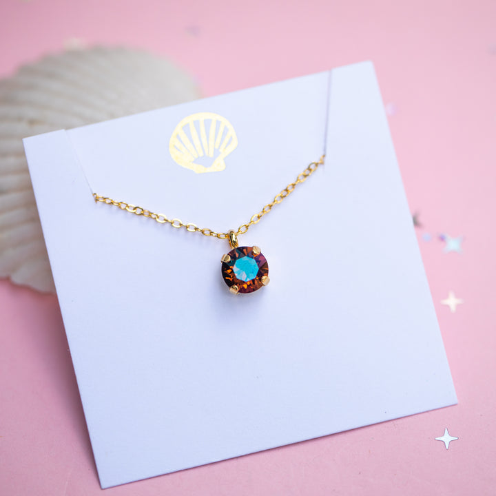 8mm Single Stone Necklace: Smoked Topaz Verde
