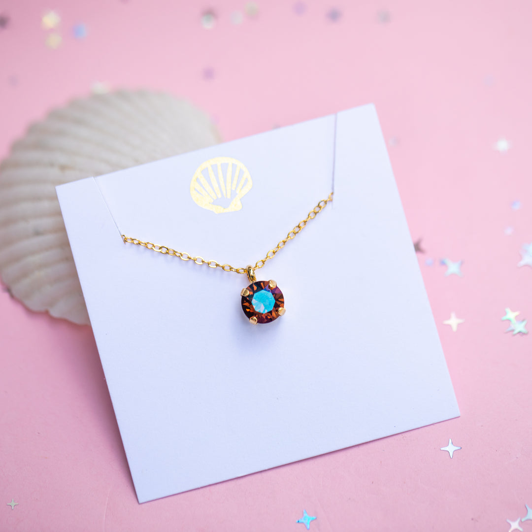 8mm Single Stone Necklace: Smoked Topaz Verde