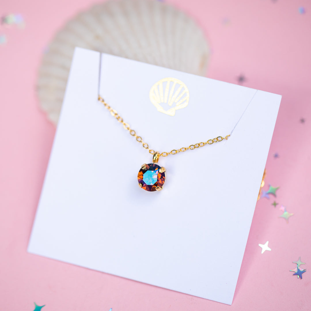 8mm Single Stone Necklace: Smoked Topaz Verde