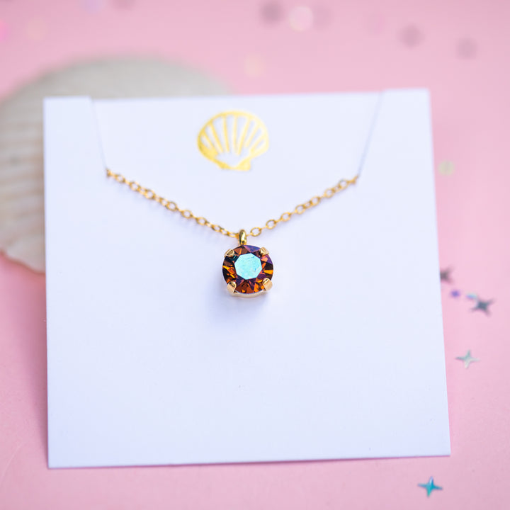 8mm Single Stone Necklace: Smoked Topaz Verde