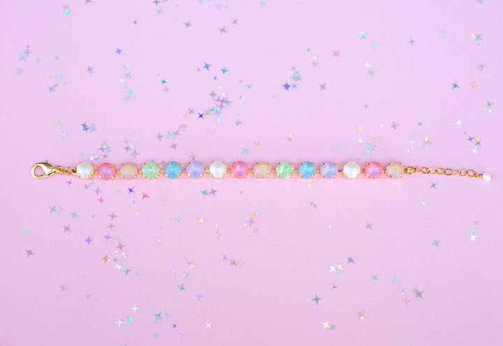 8mm Crystal Bracelet: Imagination Rainbow with Pearls