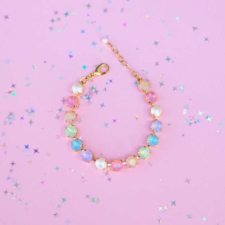 8mm Crystal Bracelet: Imagination Rainbow with Pearls