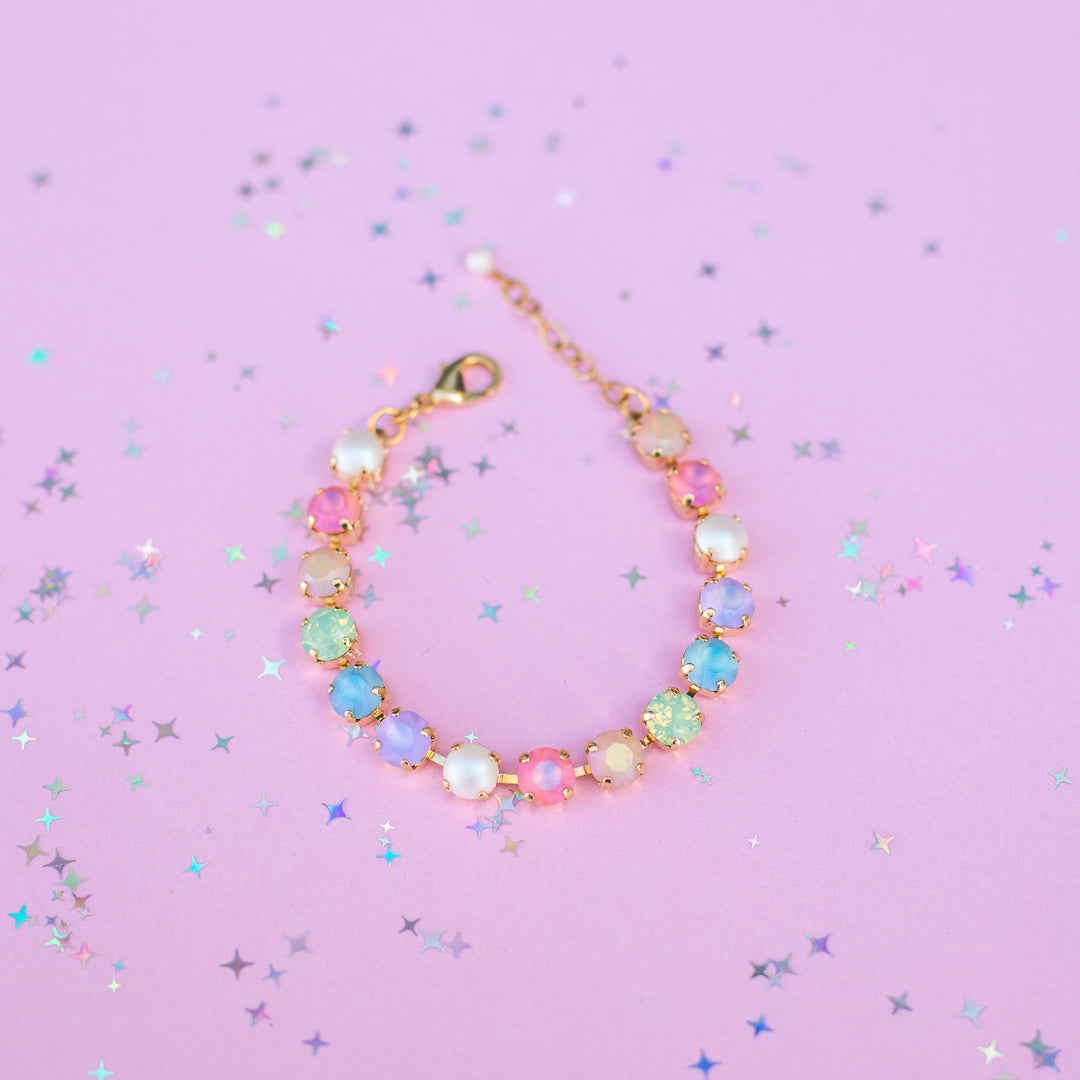 8mm Crystal Bracelet: Imagination Rainbow with Pearls