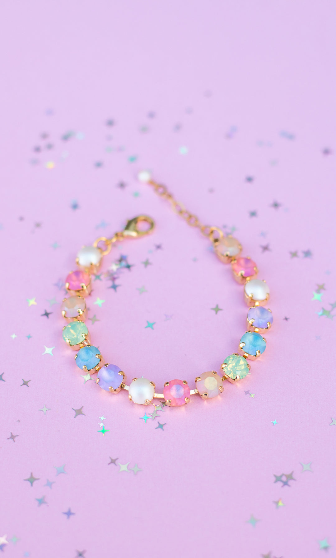 8mm Crystal Bracelet: Imagination Rainbow with Pearls