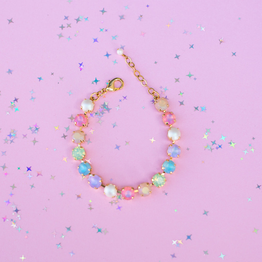 8mm Crystal Bracelet: Imagination Rainbow with Pearls