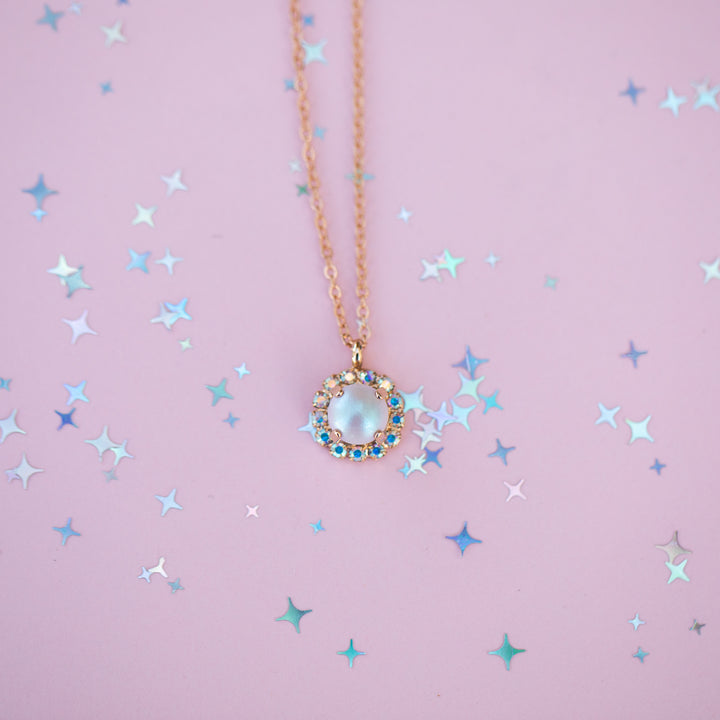 8mm Halo Dreamy Pink Pearl -Rose Gold setting