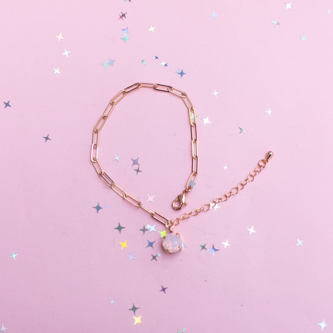 8mm Paperclip Chain Bracelet - Choose setting Color (Rose Water Opal)