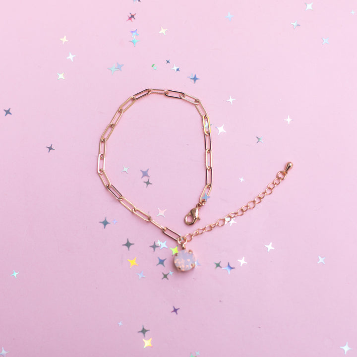 8mm Paperclip Chain Bracelet - Choose setting Color (Rose Water Opal)