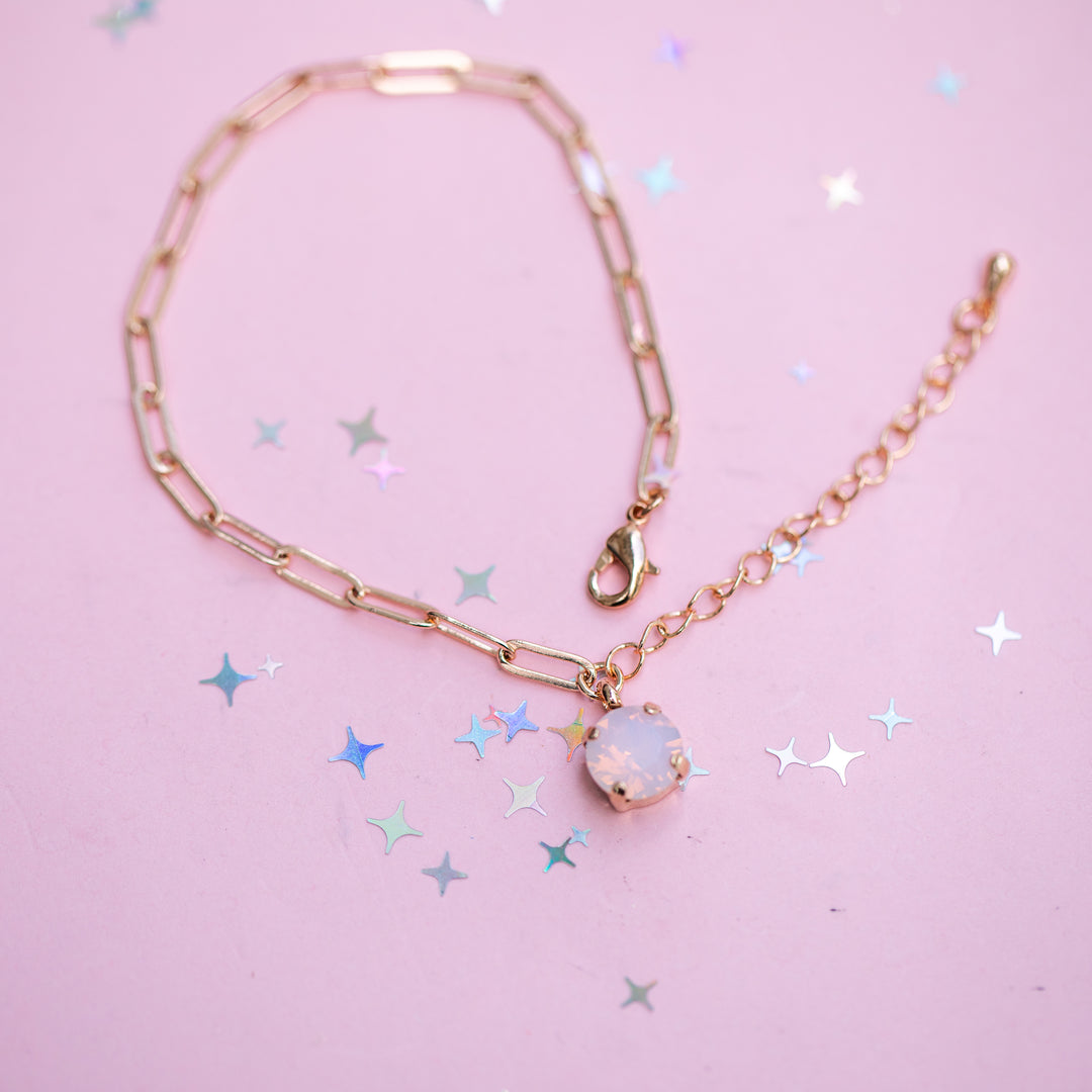 8mm Paperclip Chain Bracelet - Choose setting Color (Rose Water Opal)