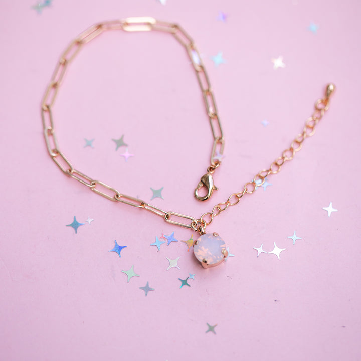 8mm Paperclip Chain Bracelet - Choose setting Color (Rose Water Opal)