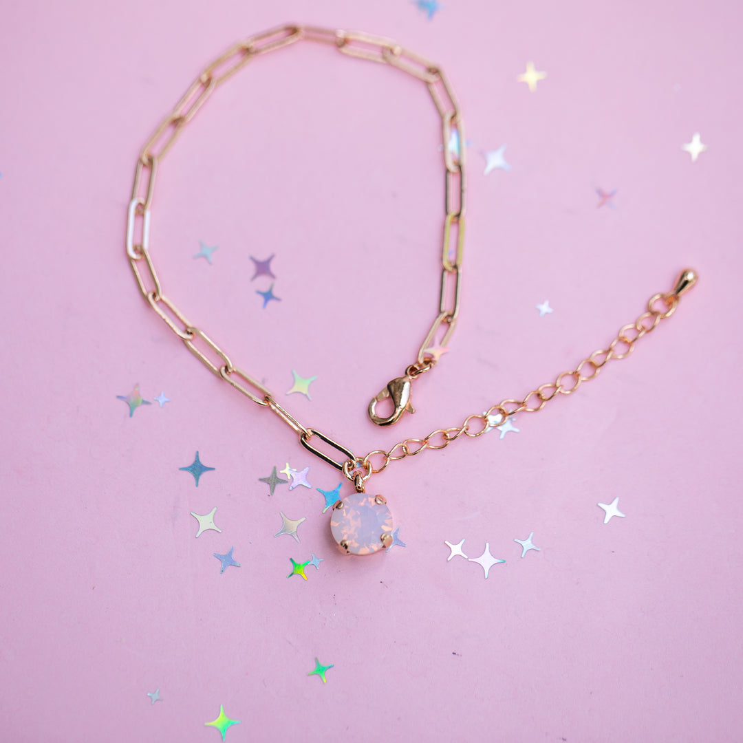 8mm Paperclip Chain Bracelet - Choose setting Color (Rose Water Opal)