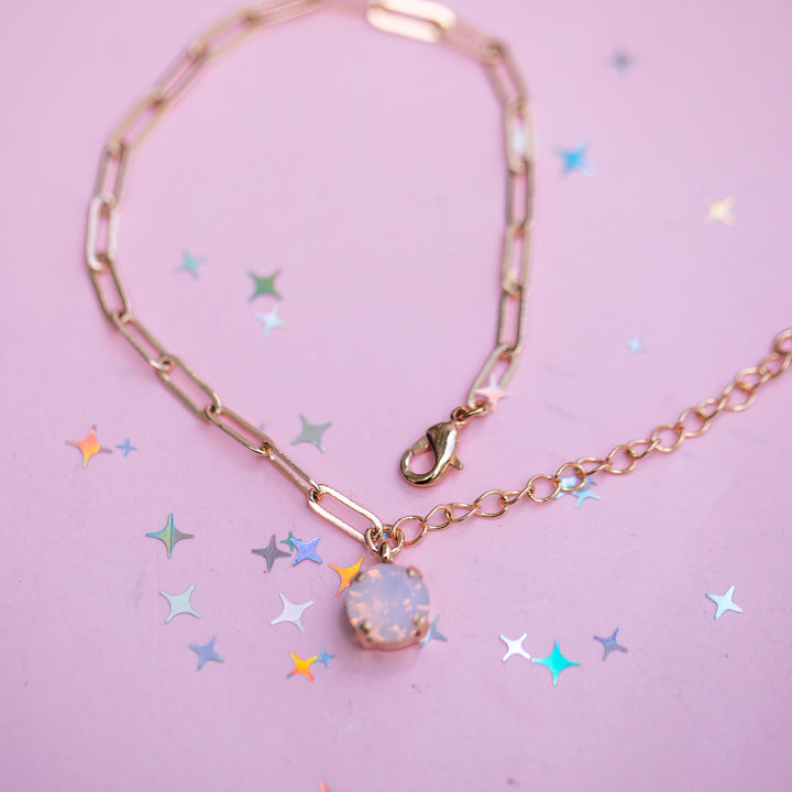 8mm Paperclip Chain Bracelet - Choose setting Color (Rose Water Opal)