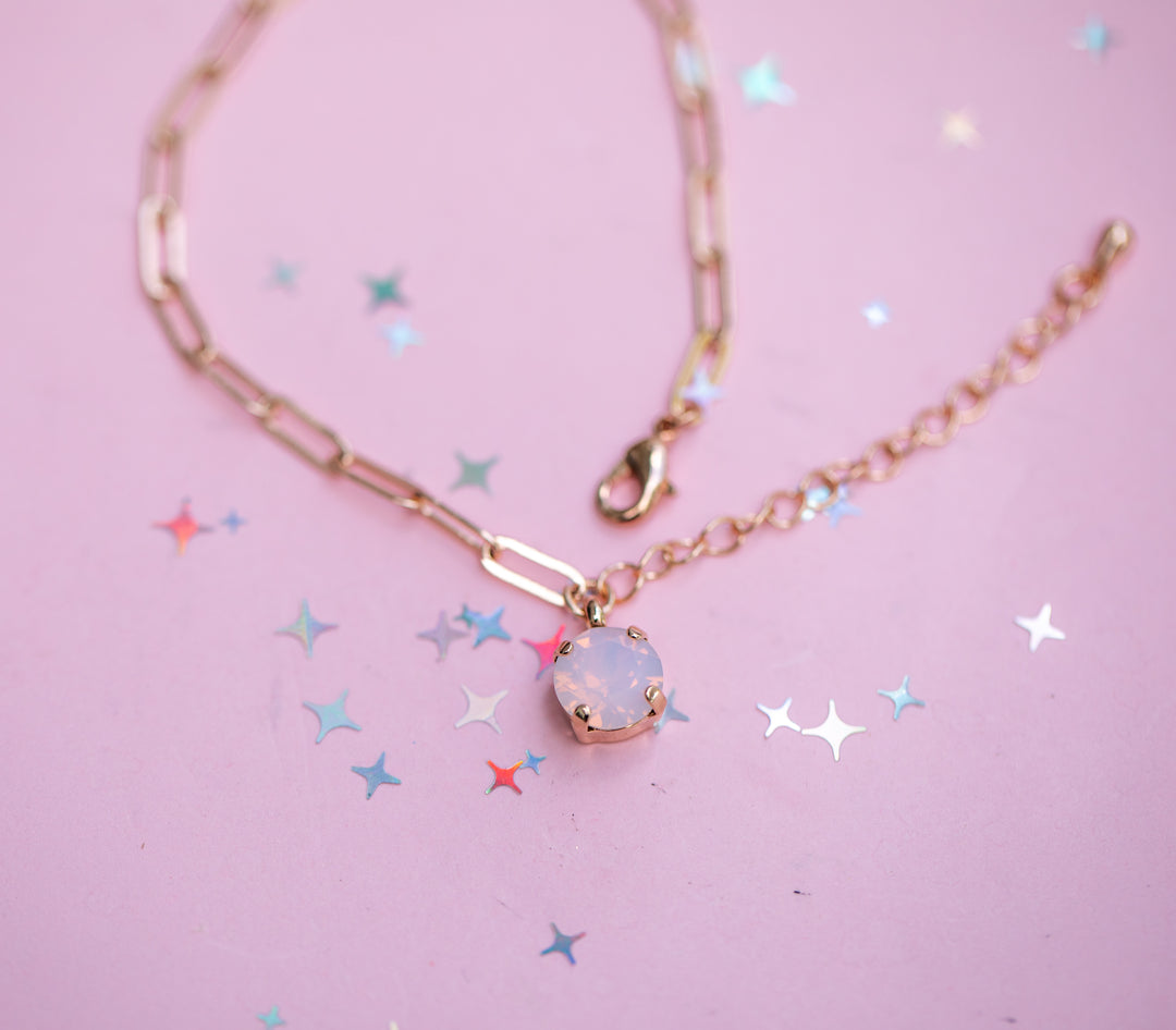 8mm Paperclip Chain Bracelet - Choose setting Color (Rose Water Opal)