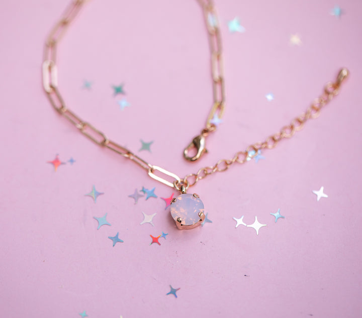 8mm Paperclip Chain Bracelet - Choose setting Color (Rose Water Opal)