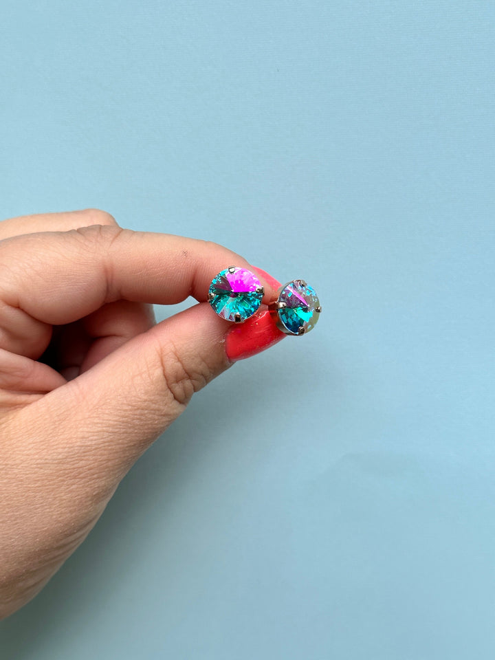 12mm Rivoli Studs OR Leverback Drops Seaside Sparkle - choose setting color