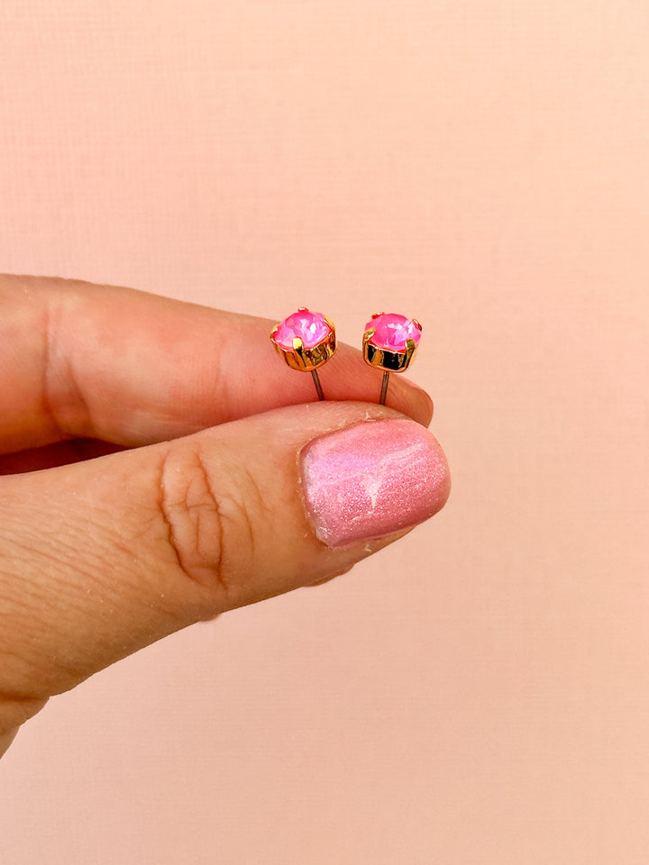 6mm Electric Pink Twinkle Stud Earrings