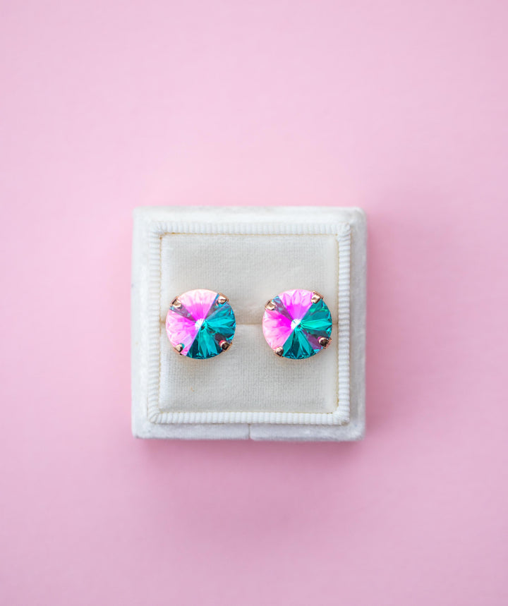 12mm Rivoli Studs OR Leverback Drops Seaside Sparkle - choose setting color