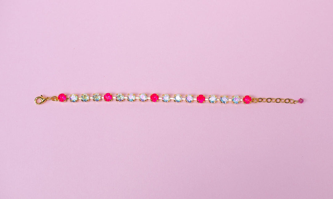 6mm Bracelet Florida Ready - Neon Pink Delite - Choose setting Color and Length