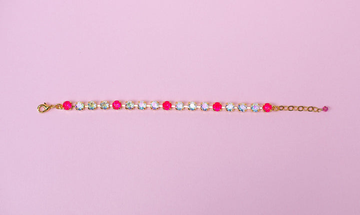 6mm Bracelet Florida Ready - Neon Pink Delite - Choose setting Color and Length