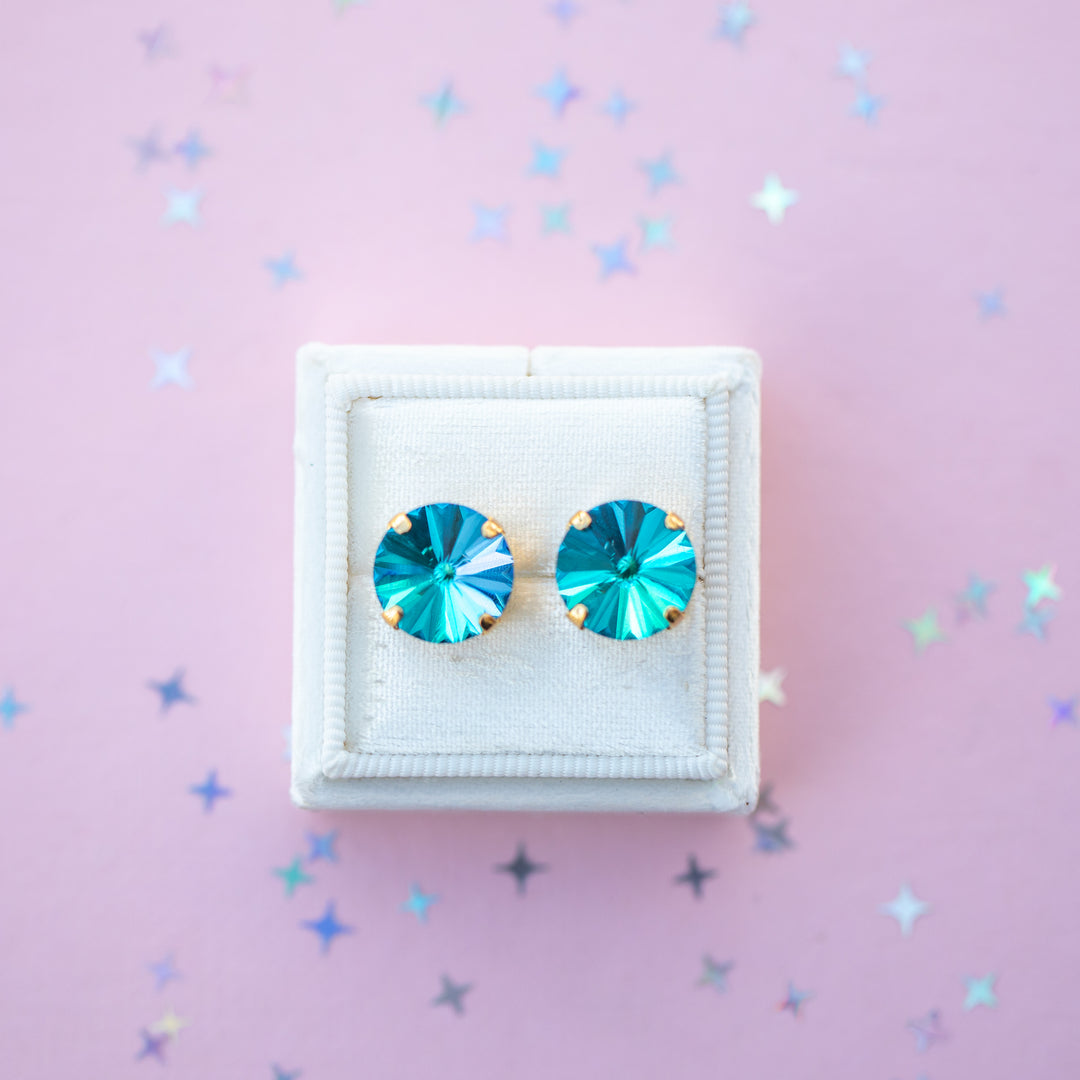 12mm Rivoli Stud OR Drop Earrings- Atlantic Blue