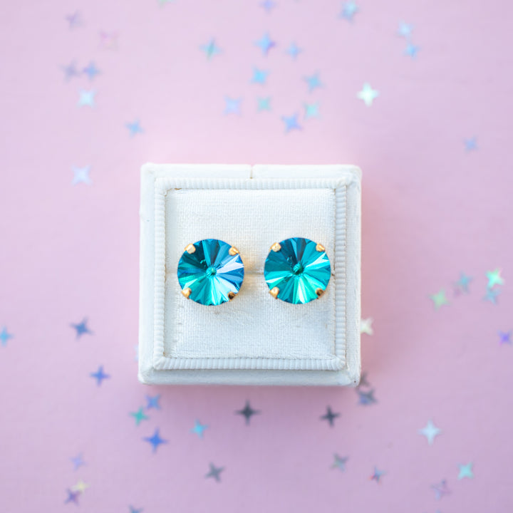 12mm Rivoli Stud OR Drop Earrings- Atlantic Blue