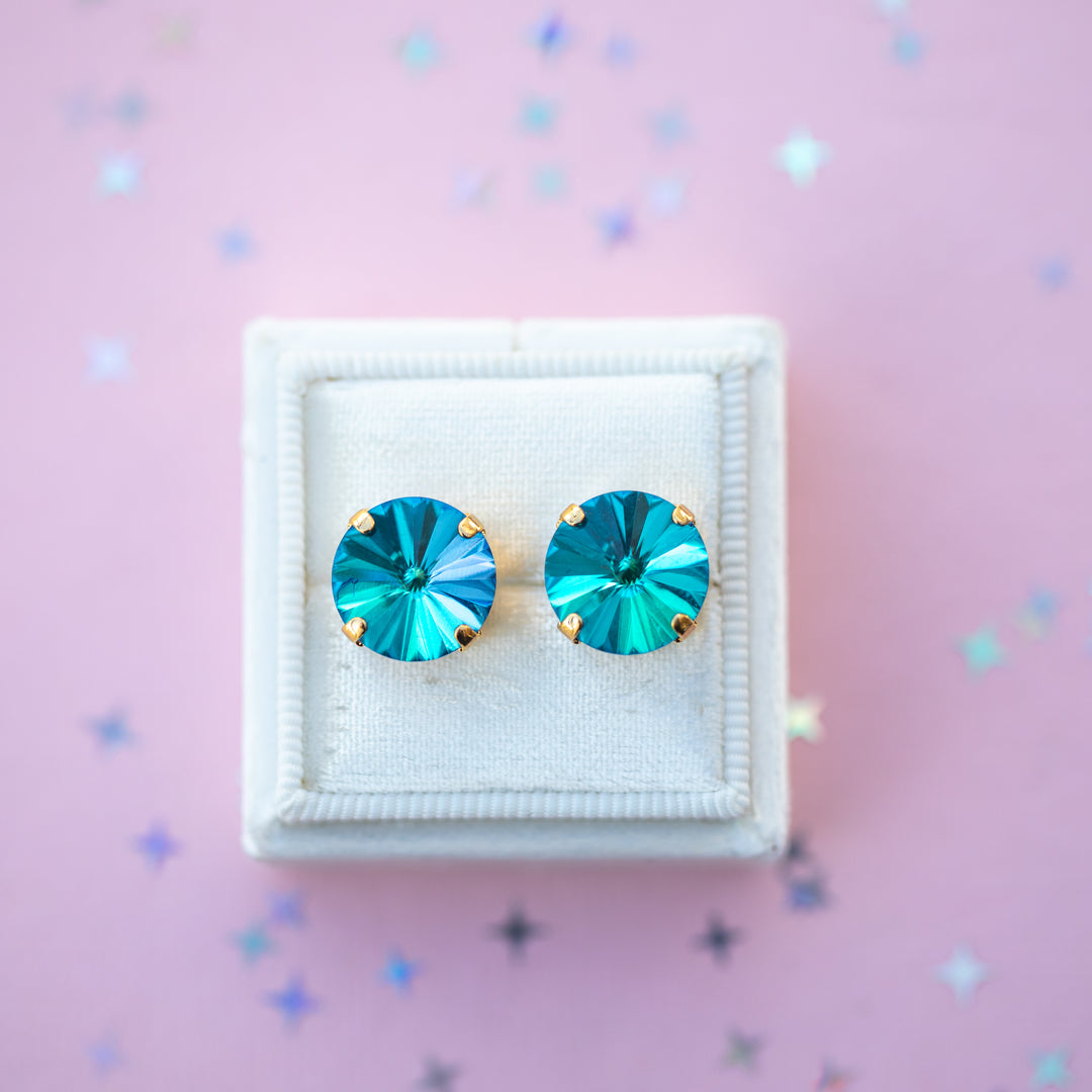 12mm Rivoli Stud OR Drop Earrings- Atlantic Blue