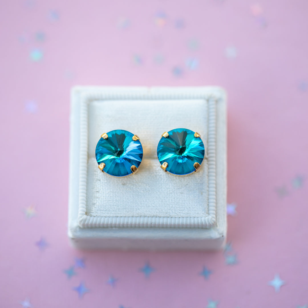 12mm Rivoli Stud OR Drop Earrings- Atlantic Blue