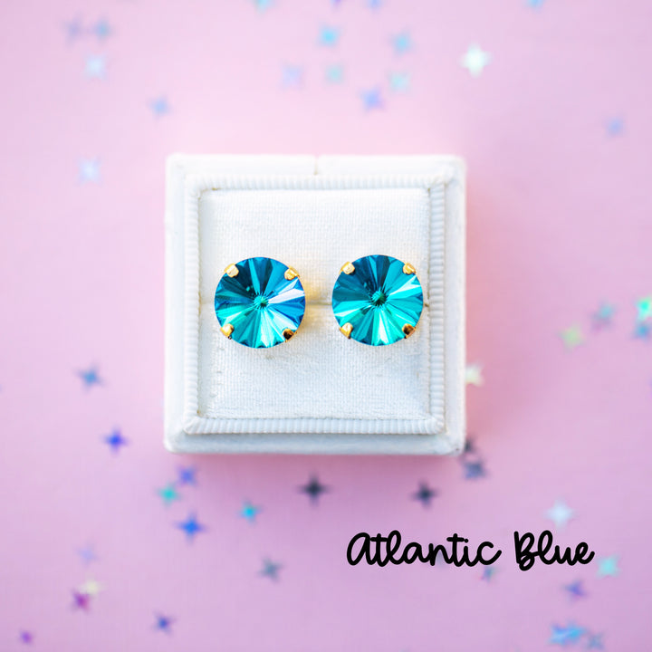 12mm Rivoli Stud OR Drop Earrings- Atlantic Blue