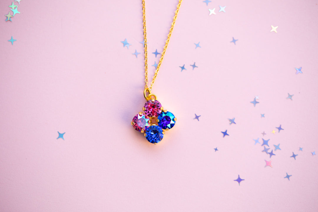 8mm 4 stone Clover Necklace Paint the Night - choose setting color
