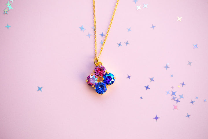 8mm 4 stone Clover Necklace Paint the Night - choose setting color