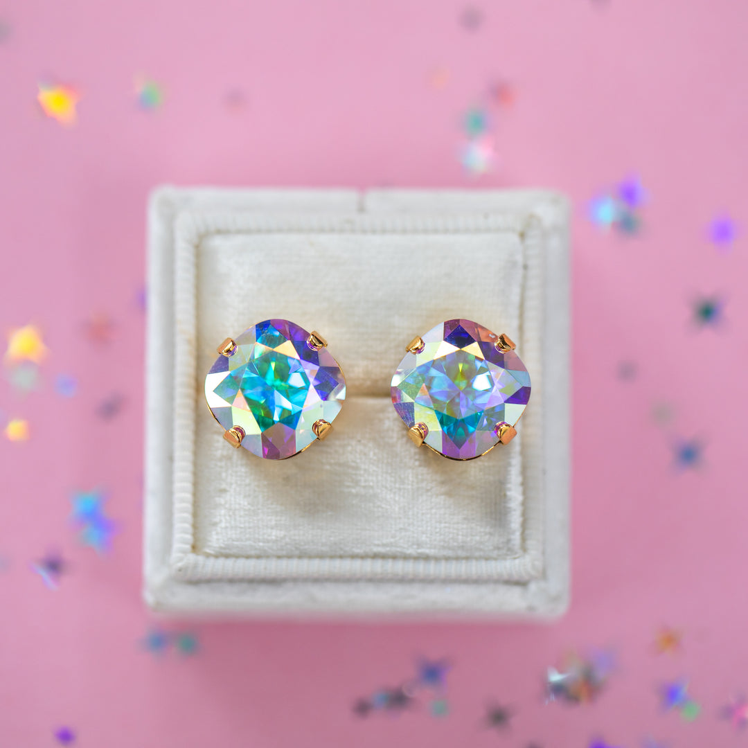 12mm Cushion Cut Earrings (Crystal AB)