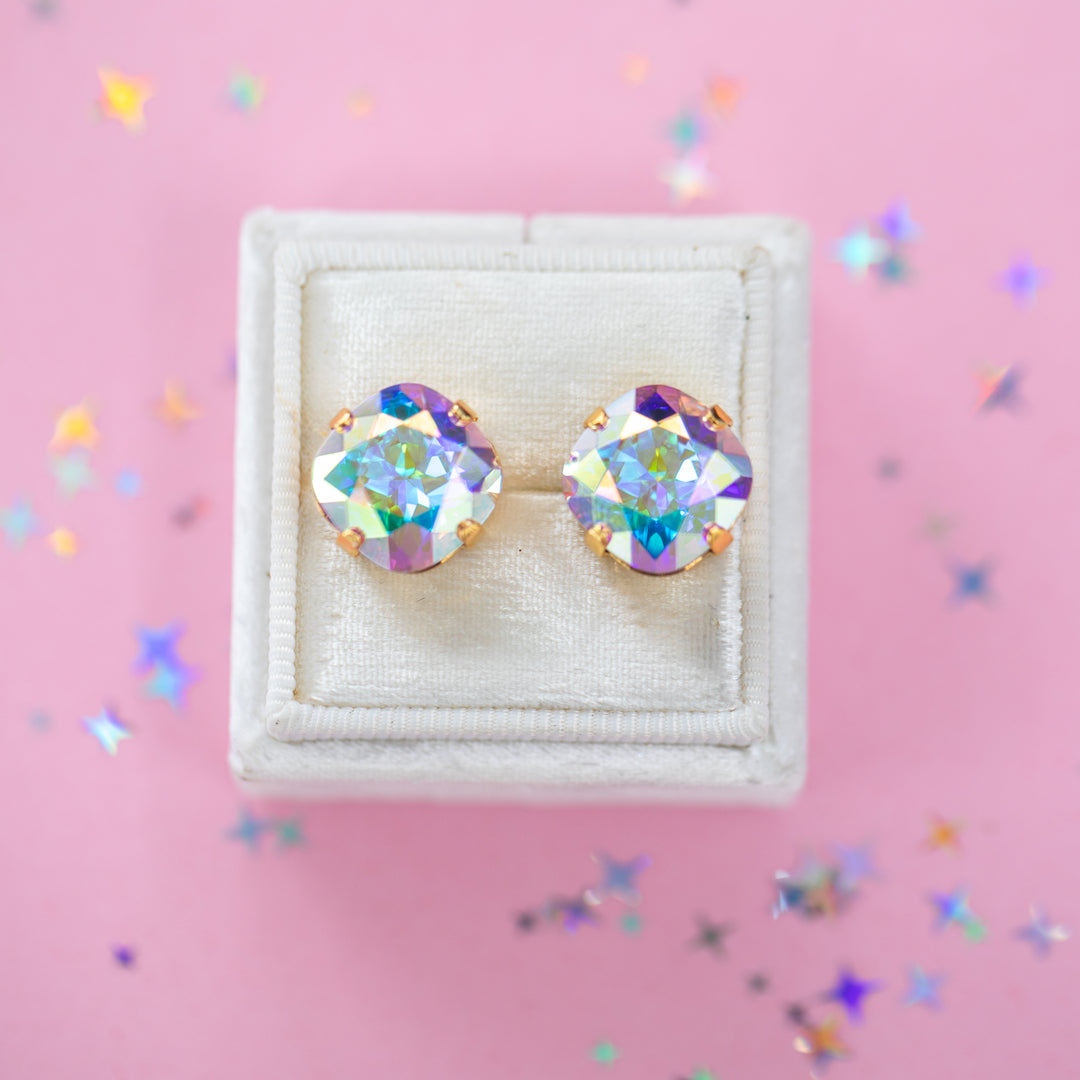 12mm Cushion Cut Earrings (Crystal AB)