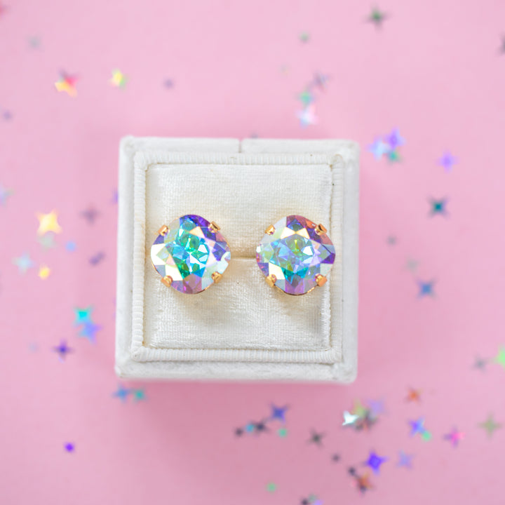 12mm Cushion Cut Earrings (Crystal AB)