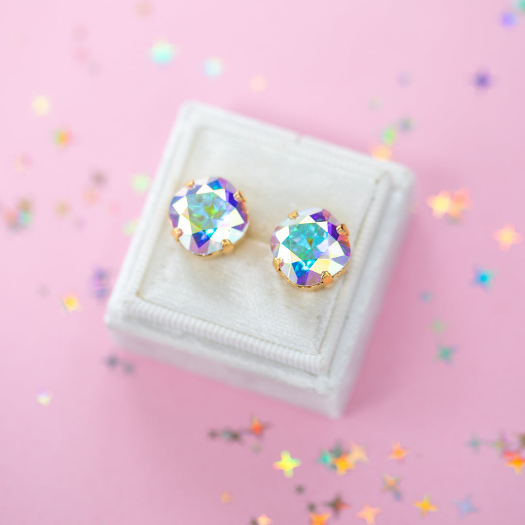 12mm Cushion Cut Earrings (Crystal AB)