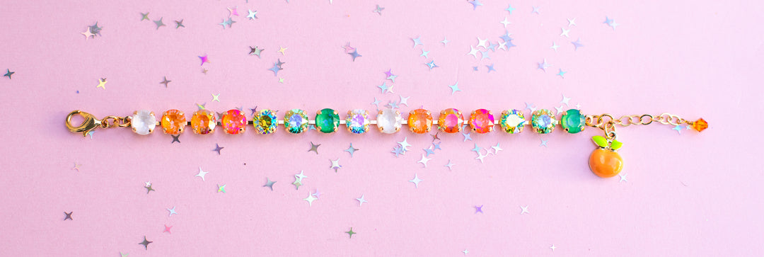8mm Crystal Bracelet: Cute Orange Bird (optional charm)