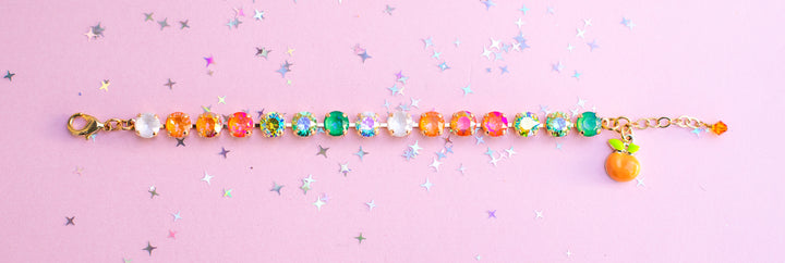 8mm Crystal Bracelet: Cute Orange Bird (optional charm)