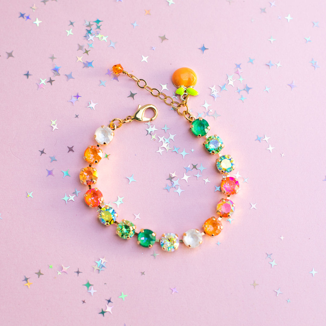 8mm Crystal Bracelet: Cute Orange Bird (optional charm)