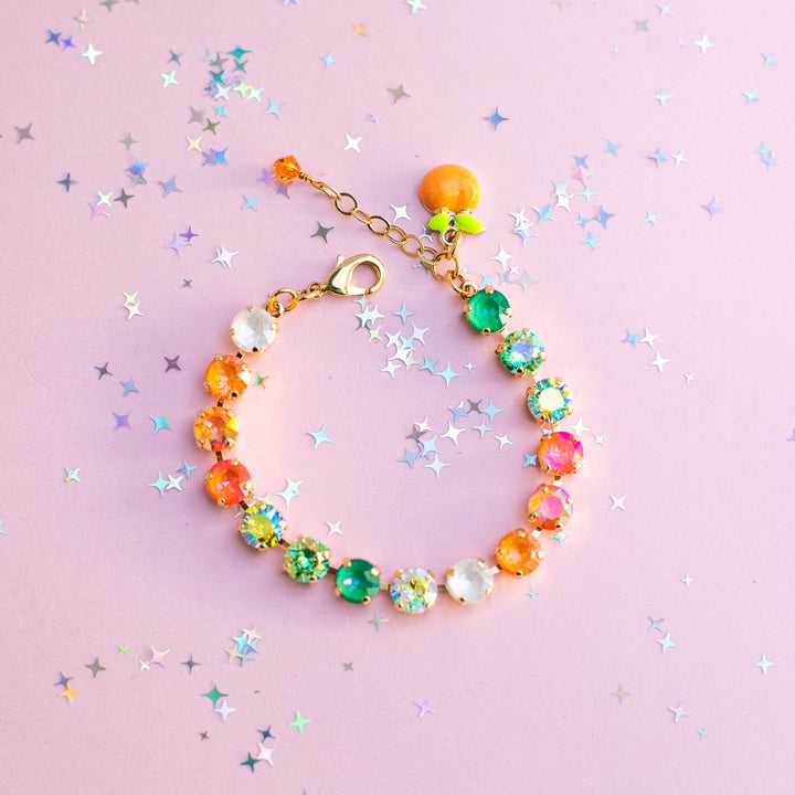 8mm Crystal Bracelet: Cute Orange Bird (optional charm)