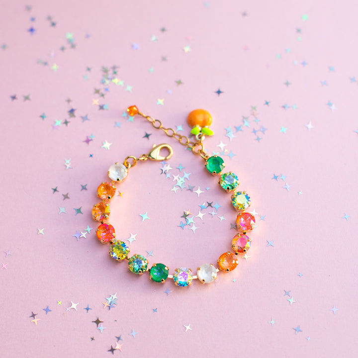 8mm Crystal Bracelet: Cute Orange Bird (optional charm)