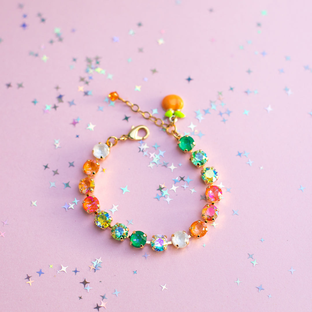 8mm Crystal Bracelet: Cute Orange Bird (optional charm)