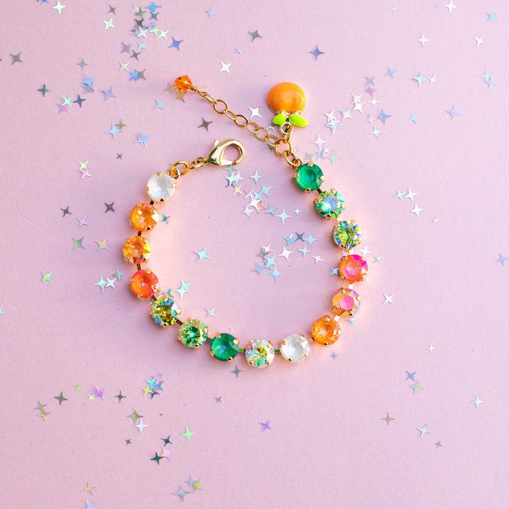 8mm Crystal Bracelet: Cute Orange Bird (optional charm)