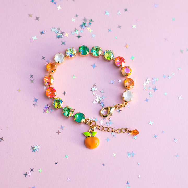 8mm Crystal Bracelet: Cute Orange Bird (optional charm)